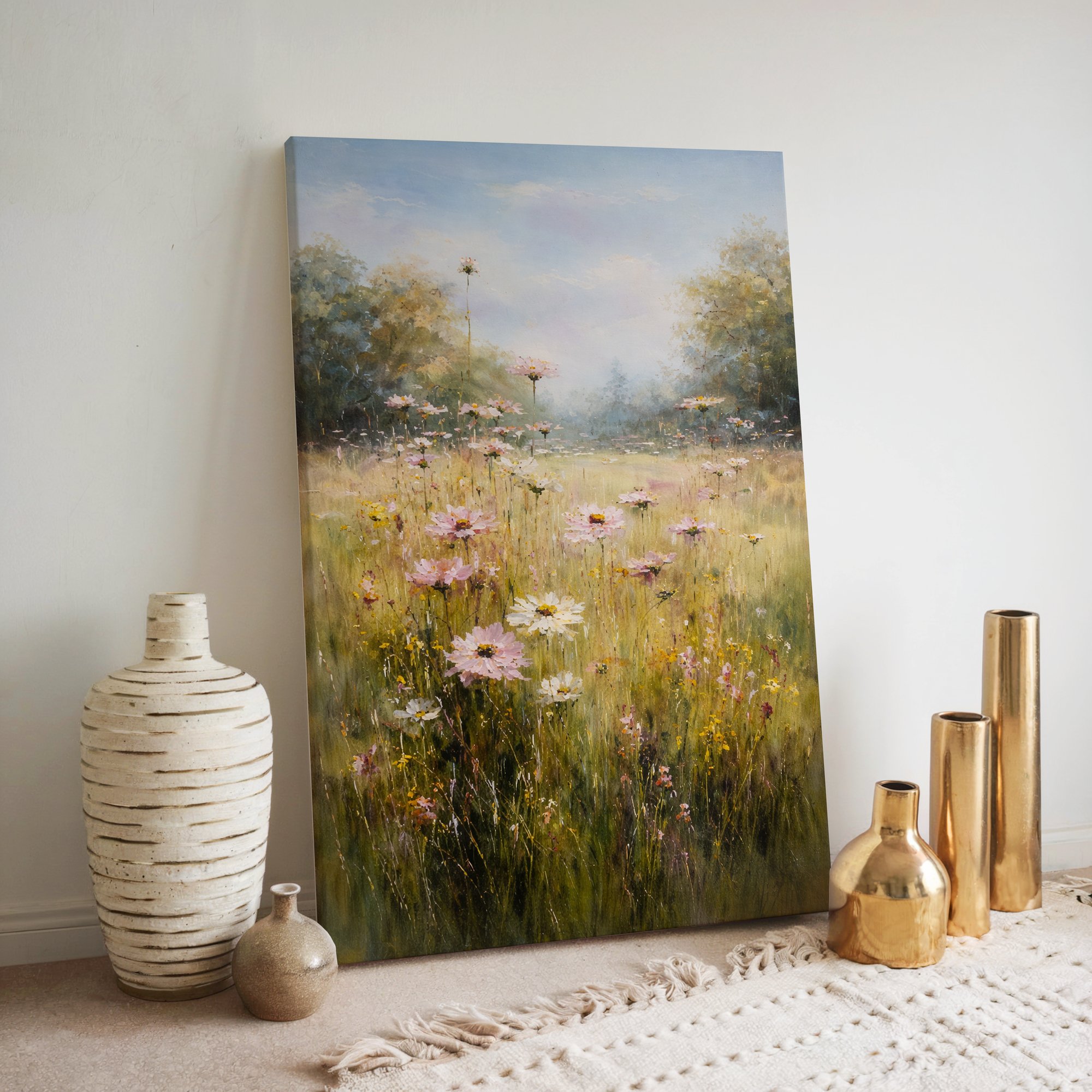 Wildflower Meadow Canvas Wall Art for Living Room – Colourful