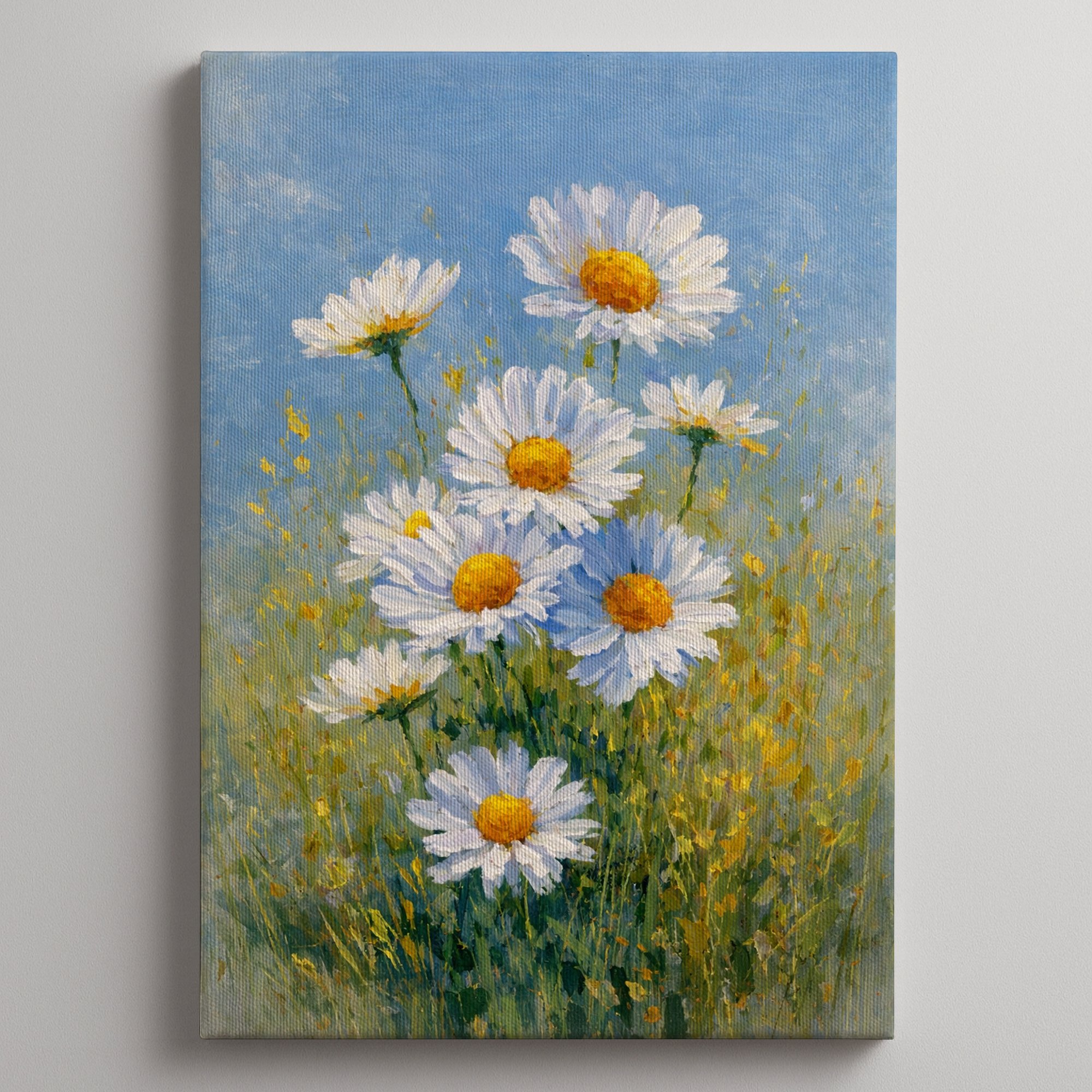 Daisy Flower Canvas Wall Art for Bedroom – Impressionist Floral