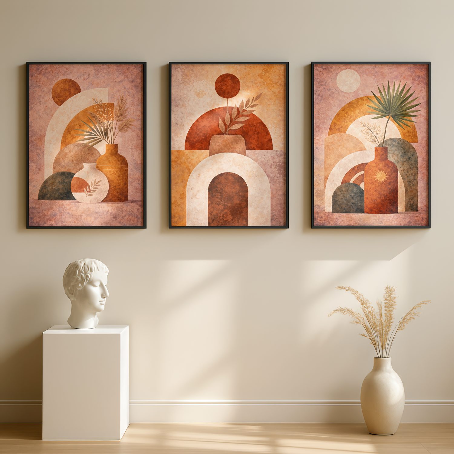 Boho Abstract Arches Canvas Wall Art for Home – Earthy Set of 3