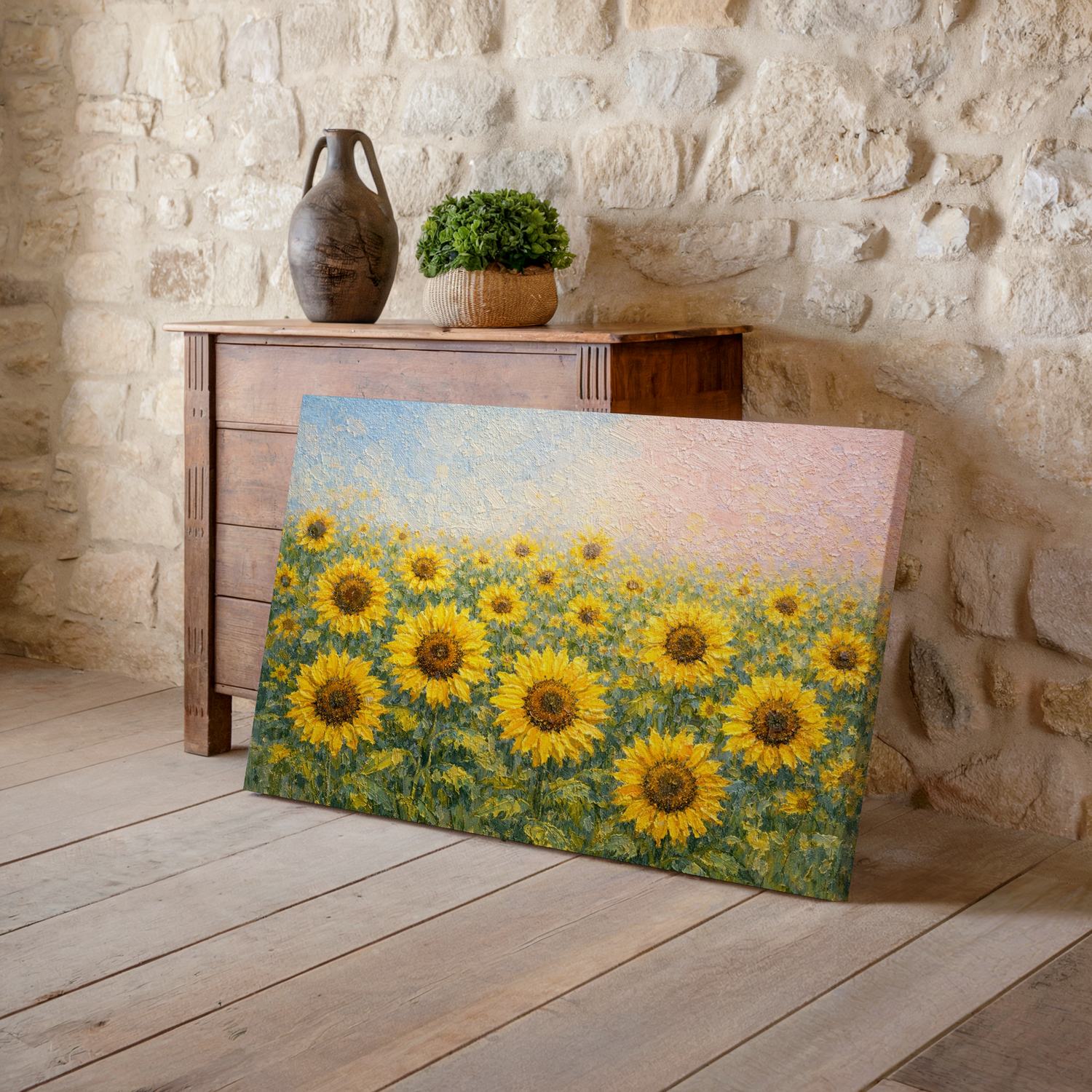 Sunflower Painting Canvas Wall Art for Kitchen – Sunflower Field at Dawn