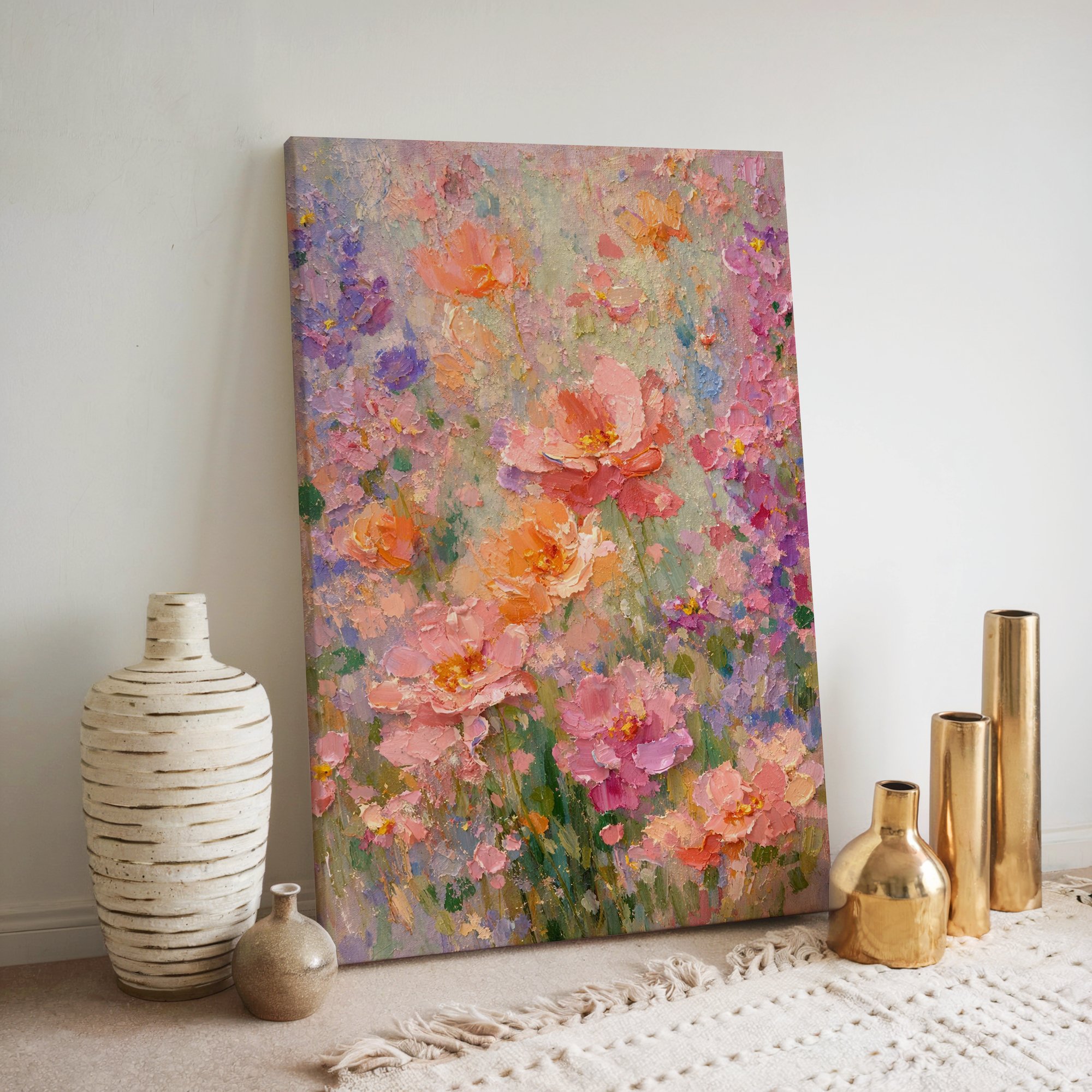 Cottage Garden Canvas Wall Art for Living Room – Meadow Print