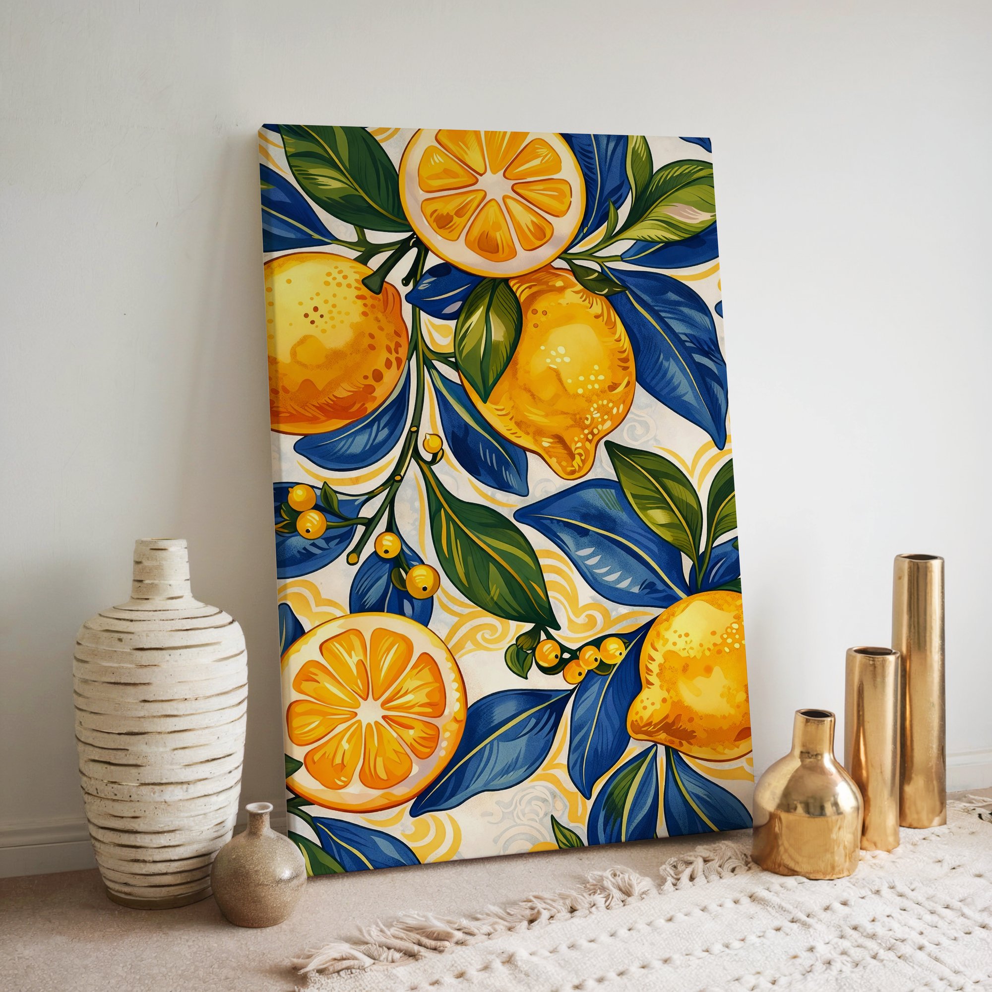 Lemon Kitchen Canvas Wall Art – Mediterranean Citrus Painting