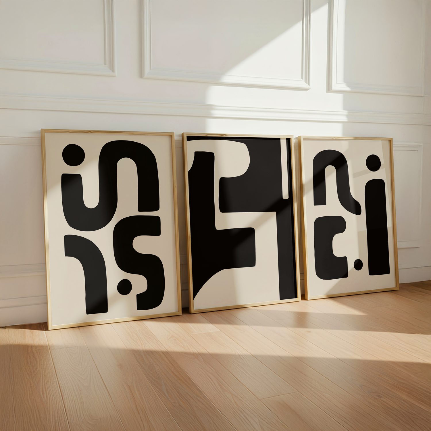 Black White Abstract Canvas Wall Art for Office – Modern Set of 3