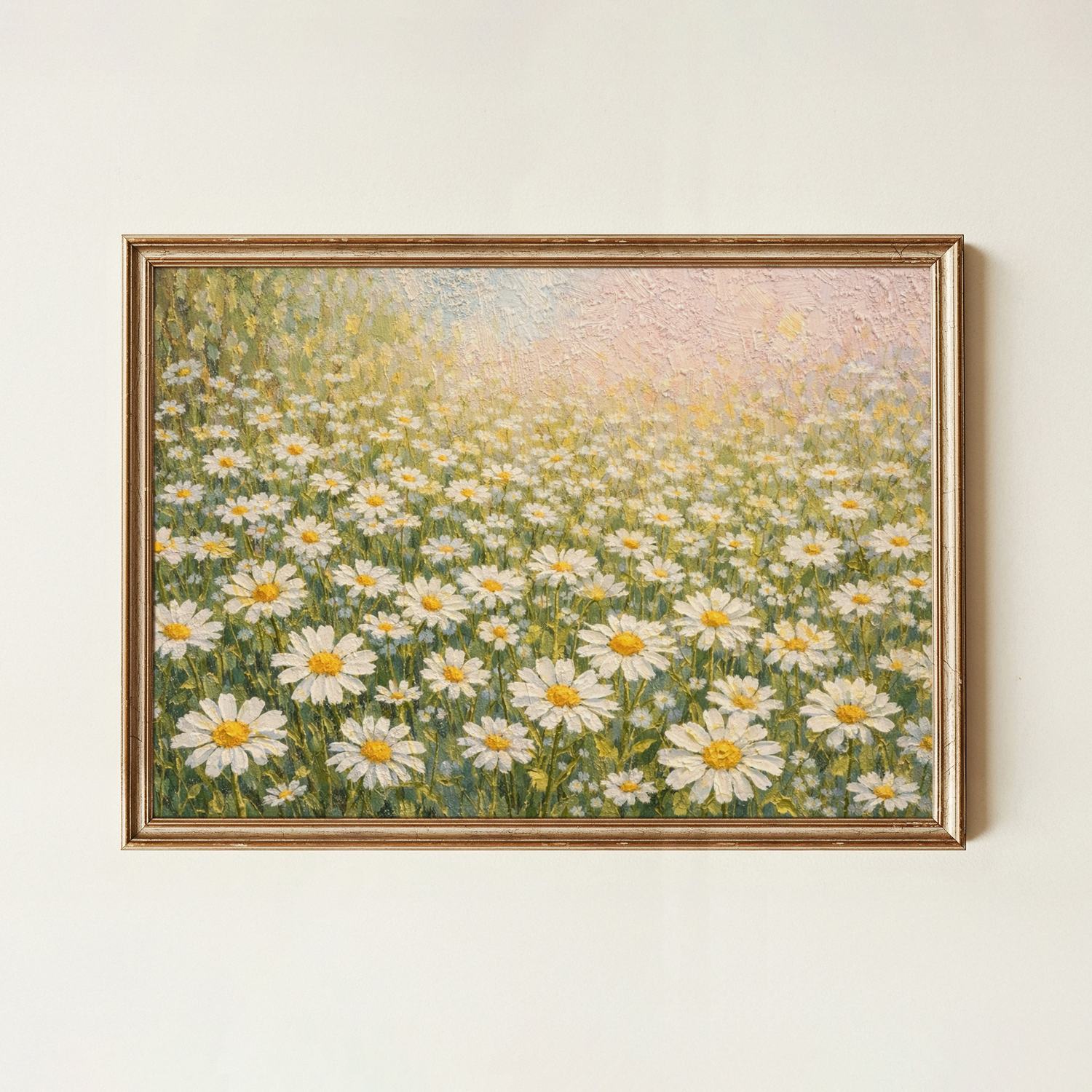 Daisy Painting Canvas Wall Art for Bedroom – White Daisies at Soft Sunrise