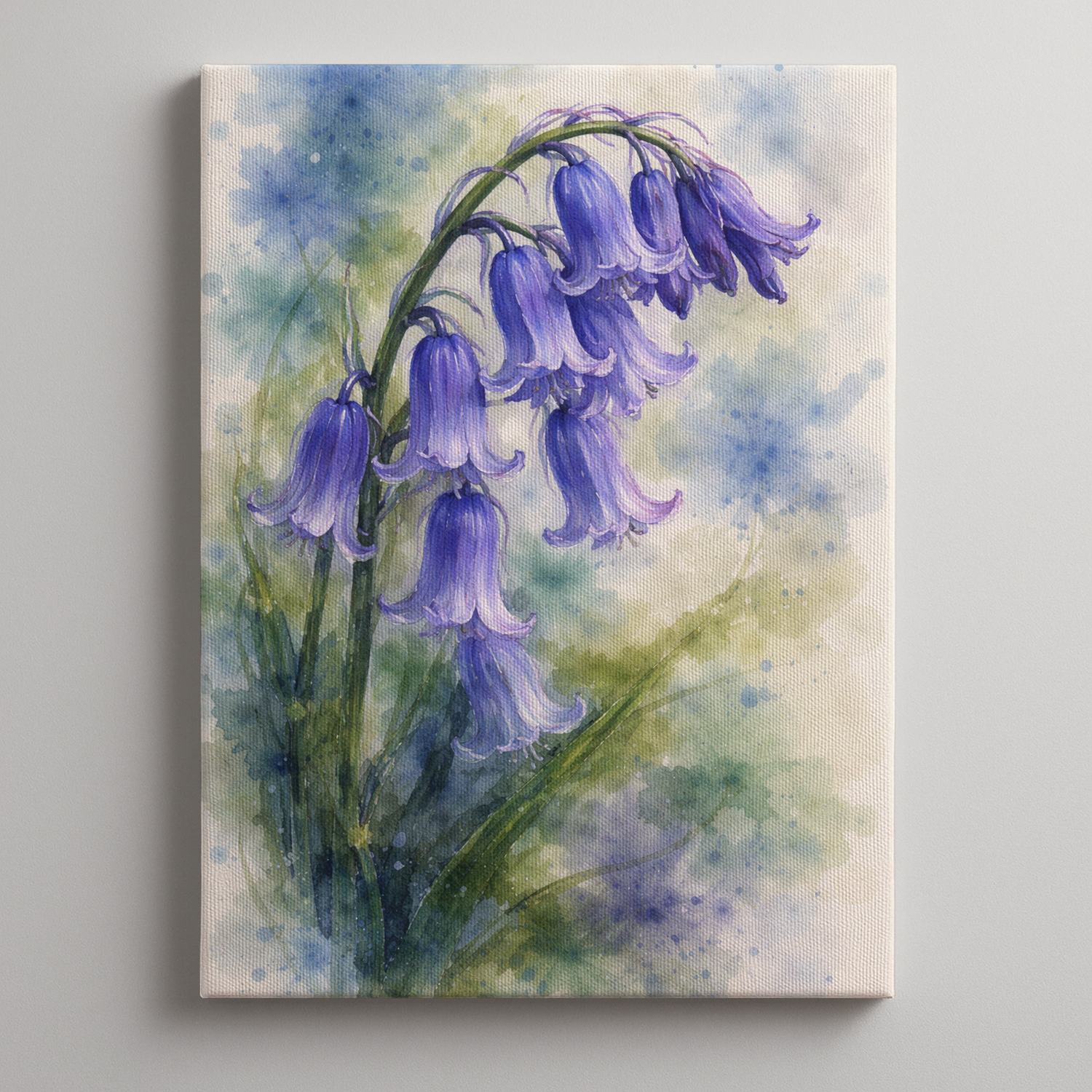 Bluebell Watercolour Flower Painting Canvas Wall Art for Bedroom