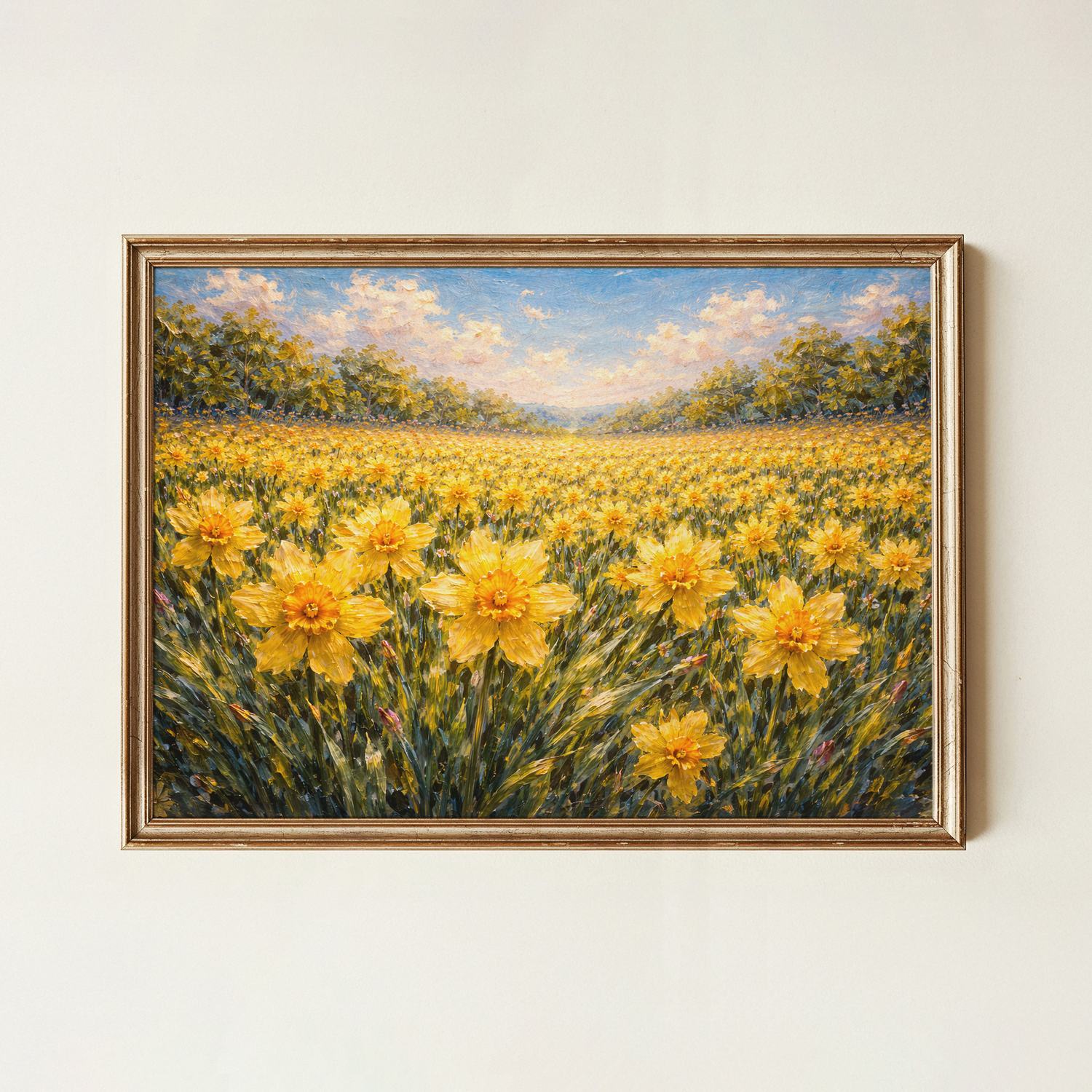 Yellow Flower Painting Canvas Wall Art for Living Room – Sunlit Wildflower Field