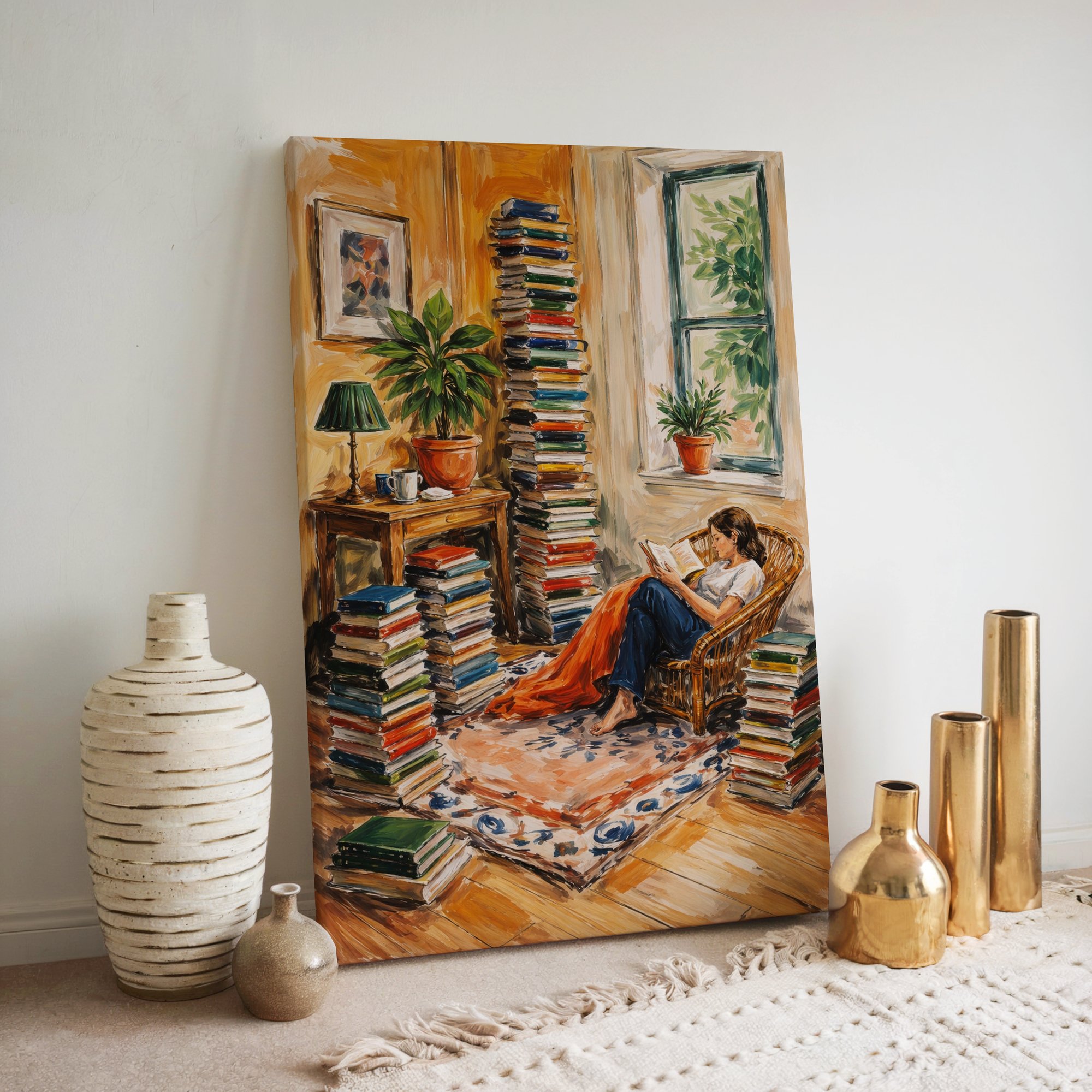 Book Lover Reading Canvas Wall Art for Study Room – Literary Print